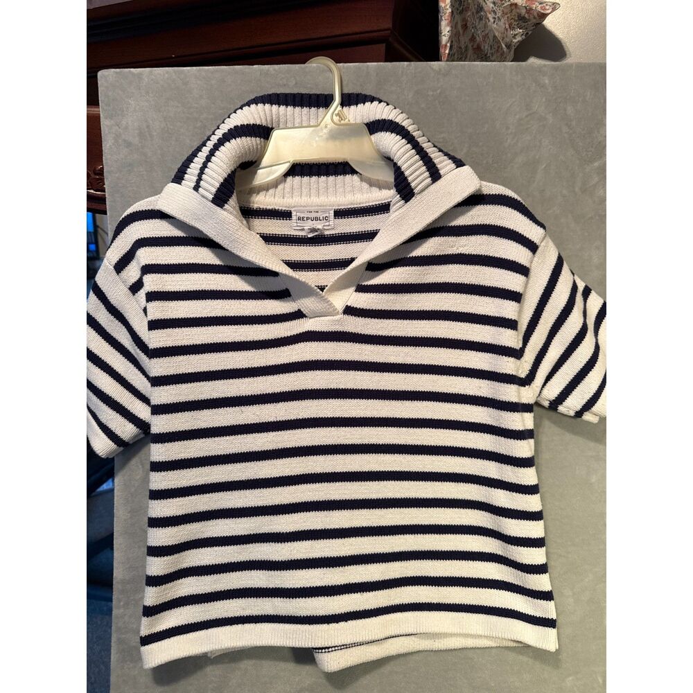 For The Republic Striped Polo Collared Knit Sweater Top